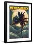 Mexico Beach, Florida - Palm and Moon-Lantern Press-Framed Art Print