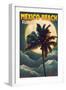 Mexico Beach, Florida - Palm and Moon-Lantern Press-Framed Art Print