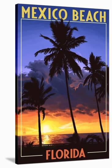 Mexico Beach, Florida - Palms and Sunset-Lantern Press-Stretched Canvas