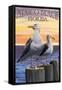 Mexico Beach, Florida - Sea Gulls-Lantern Press-Framed Stretched Canvas