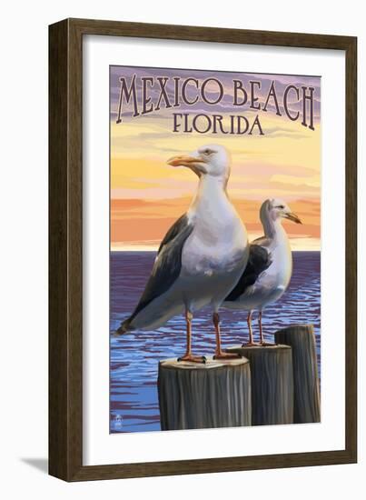 Mexico Beach, Florida - Sea Gulls-Lantern Press-Framed Art Print