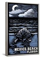 Mexico Beach, Florida - Sea Turtle on Beach - Scratchboard-Lantern Press-Framed Art Print