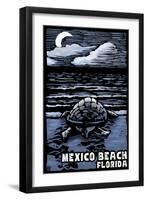 Mexico Beach, Florida - Sea Turtle on Beach - Scratchboard-Lantern Press-Framed Art Print