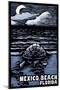 Mexico Beach, Florida - Sea Turtle on Beach - Scratchboard-Lantern Press-Mounted Art Print