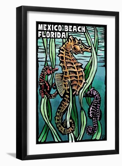 Mexico Beach, Florida - Seahorse - Scratchboard-Lantern Press-Framed Art Print