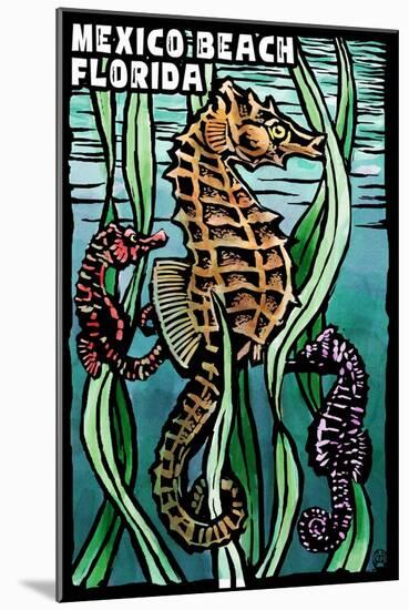 Mexico Beach, Florida - Seahorse - Scratchboard-Lantern Press-Mounted Art Print