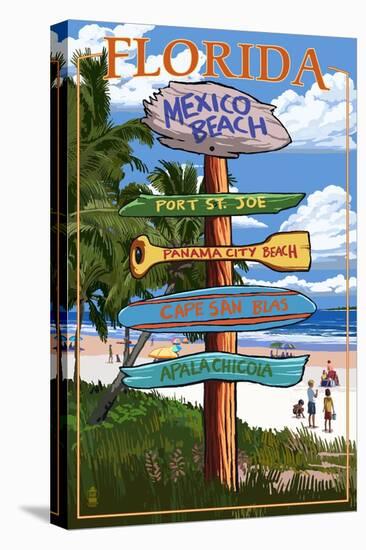 Mexico Beach, Florida - Sign Destinations-Lantern Press-Stretched Canvas
