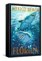 Mexico Beach, Florida - Stylized Tiger Sharks-Lantern Press-Framed Stretched Canvas