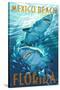Mexico Beach, Florida - Stylized Tiger Sharks-Lantern Press-Stretched Canvas
