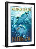 Mexico Beach, Florida - Stylized Tiger Sharks-Lantern Press-Framed Art Print