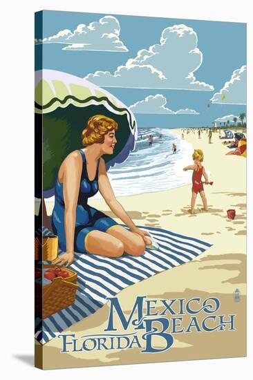 Mexico Beach, Florida - Woman and Beach Scene-Lantern Press-Stretched Canvas