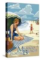 Mexico Beach, Florida - Woman and Beach Scene-Lantern Press-Stretched Canvas