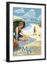 Mexico Beach, Florida - Woman and Beach Scene-Lantern Press-Framed Art Print