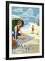 Mexico Beach, Florida - Woman and Beach Scene-Lantern Press-Framed Art Print