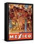 Mexico City - National Palace Mural Detail - Aztec Indians - Vintage Travel Poster, 1950s-Diego Rivera-Framed Stretched Canvas