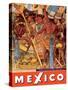 Mexico City - National Palace Mural Detail - Aztec Indians - Vintage Travel Poster, 1950s-Diego Rivera-Stretched Canvas