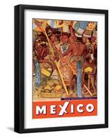 Mexico City - National Palace Mural Detail - Aztec Indians - Vintage Travel Poster, 1950s-Diego Rivera-Framed Art Print