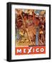 Mexico City - National Palace Mural Detail - Aztec Indians - Vintage Travel Poster, 1950s-Diego Rivera-Framed Art Print