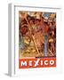 Mexico City - National Palace Mural Detail - Aztec Indians - Vintage Travel Poster, 1950s-Diego Rivera-Framed Art Print