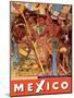 Mexico City - National Palace Mural Detail - Aztec Indians - Vintage Travel Poster, 1950s-Diego Rivera-Mounted Art Print
