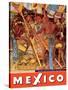 Mexico City - National Palace Mural Detail - Aztec Indians - Vintage Travel Poster, 1950s-Diego Rivera-Stretched Canvas