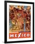 Mexico City - National Palace Mural Detail - Aztec Indians - Vintage Travel Poster, 1950s-Diego Rivera-Framed Art Print