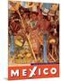 Mexico City - National Palace Mural Detail - Aztec Indians - Vintage Travel Poster, 1950s-Diego Rivera-Mounted Art Print