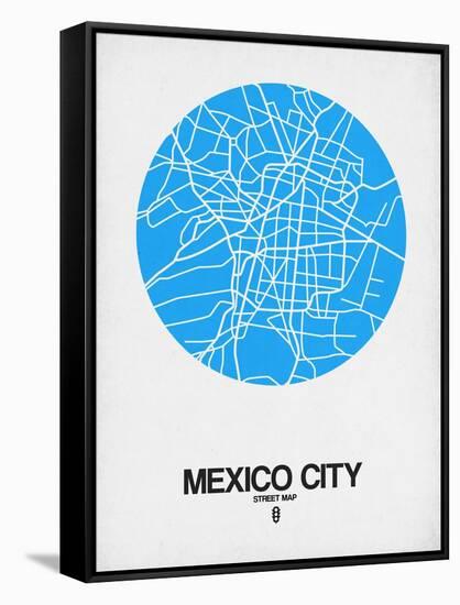 Mexico City Street Map Blue-NaxArt-Framed Stretched Canvas