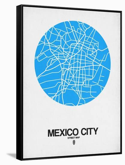 Mexico City Street Map Blue-NaxArt-Framed Stretched Canvas