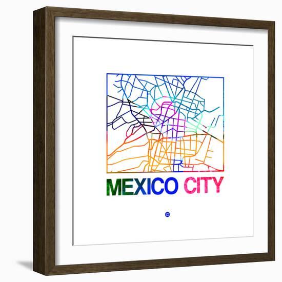 Mexico City Watercolor Street Map-NaxArt-Framed Premium Giclee Print