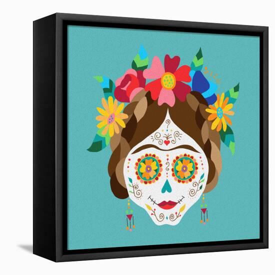 Mexico Day of the Dead Skull and Spring Decoration-cienpies-Framed Stretched Canvas