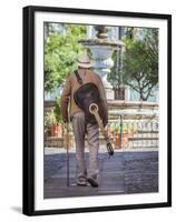 Mexico, Guanajuato. Elderly Man Walking with Guitar-Jaynes Gallery-Framed Premium Photographic Print