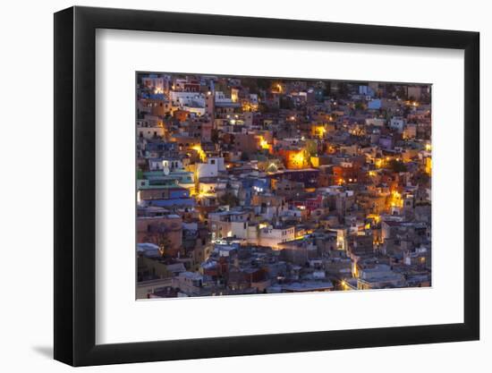 Mexico, Guanajuato. Street lights add ambience to this twilight village scene.-Brenda Tharp-Framed Photographic Print