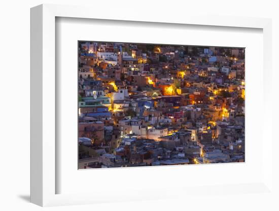 Mexico, Guanajuato. Street lights add ambience to this twilight village scene.-Brenda Tharp-Framed Photographic Print