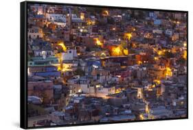 Mexico, Guanajuato. Street lights add ambience to this twilight village scene.-Brenda Tharp-Framed Stretched Canvas