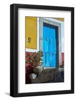 Mexico, Guanajuato the Colorful Homes and Buildings, Blue Front Door with Plant on Steps-Judith Zimmerman-Framed Photographic Print