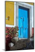 Mexico, Guanajuato the Colorful Homes and Buildings, Blue Front Door with Plant on Steps-Judith Zimmerman-Mounted Photographic Print