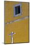 Mexico, Guanajuato. White Cross Against a Yellow Church Wall with Open Window-Judith Zimmerman-Mounted Photographic Print