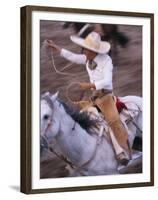 Mexico, Jalisco, Puerto Vallarta Cowboy attempts to rope a bull at the charro, rodeo-Merrill Images-Framed Premium Photographic Print