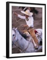 Mexico, Jalisco, Puerto Vallarta Cowboy attempts to rope a bull at the charro, rodeo-Merrill Images-Framed Premium Photographic Print