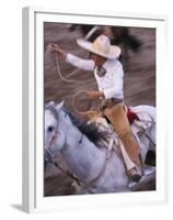 Mexico, Jalisco, Puerto Vallarta Cowboy attempts to rope a bull at the charro, rodeo-Merrill Images-Framed Premium Photographic Print