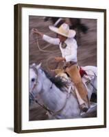 Mexico, Jalisco, Puerto Vallarta Cowboy attempts to rope a bull at the charro, rodeo-Merrill Images-Framed Premium Photographic Print