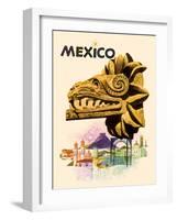 Mexico - Kukulkan Feathered Serpent - Mayan Snake Deity, Vintage Travel Poster, 1963-Howard Koslow-Framed Art Print