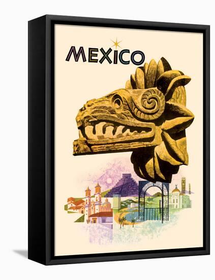 Mexico - Kukulkan Feathered Serpent - Mayan Snake Deity, Vintage Travel Poster, 1963-Howard Koslow-Framed Stretched Canvas