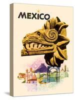 Mexico - Kukulkan Feathered Serpent - Mayan Snake Deity, Vintage Travel Poster, 1963-Howard Koslow-Stretched Canvas
