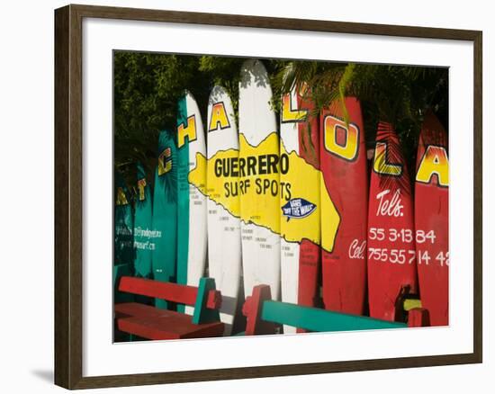 Mexico, Pacific Coast, Guerrero, Ixtapa, Catcha La Ola Surf Shop Sign-Walter Bibikow-Framed Photographic Print