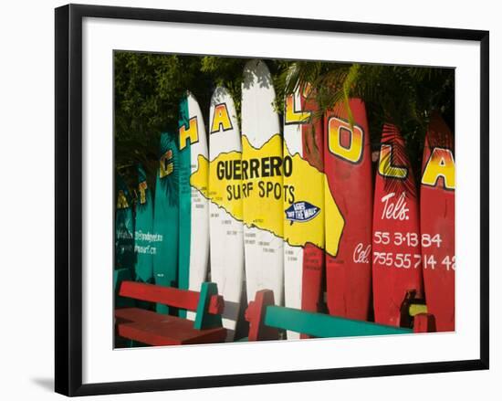 Mexico, Pacific Coast, Guerrero, Ixtapa, Catcha La Ola Surf Shop Sign-Walter Bibikow-Framed Photographic Print