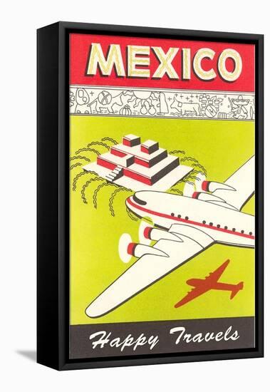 Mexico, Plane over Pyramid, Happy Travels-null-Framed Stretched Canvas