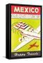 Mexico, Plane over Pyramid, Happy Travels-null-Framed Stretched Canvas