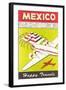 Mexico, Plane over Pyramid, Happy Travels-null-Framed Art Print